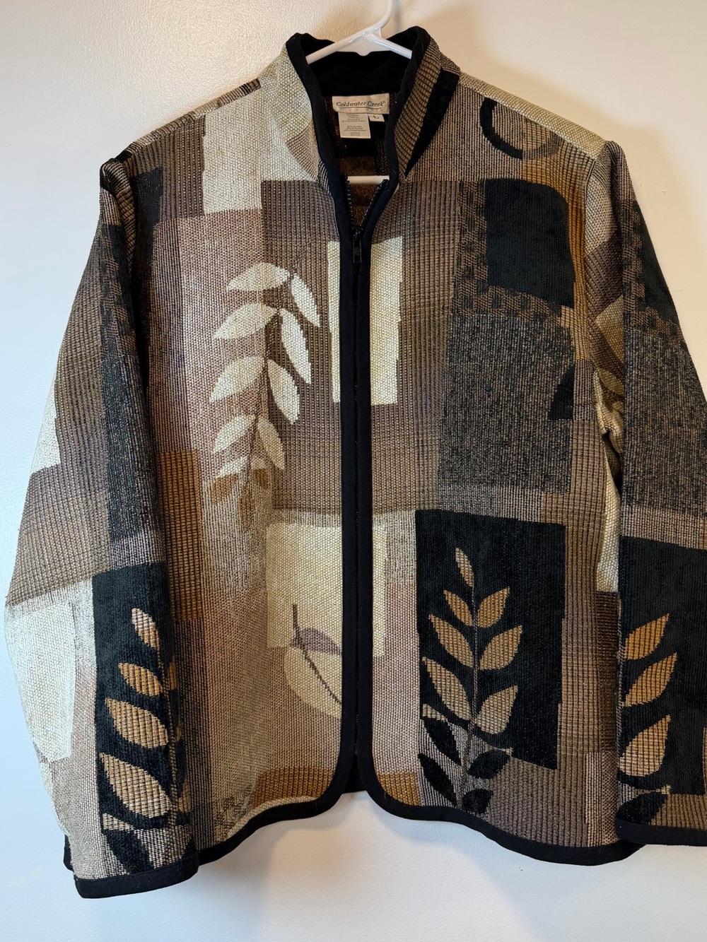 Vintage Coldwater Creek Full Zip Neutral Patchwork Leaf Jacket Women’s Large